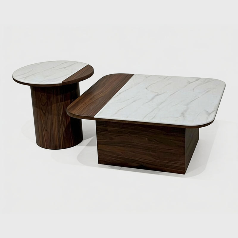 Verona Wood & Marble Center Table Set (Set of 2)