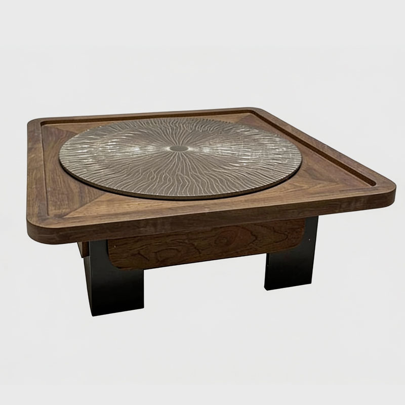 Zenith Luxury Wooden Center Table with Textured Metal Top