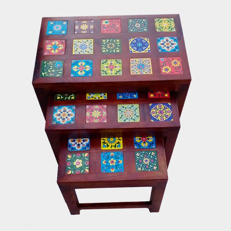 Antique Wooden Tile Bookshelf – Vintage Display Rack Furniture