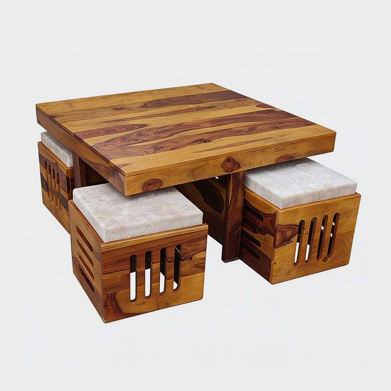 Solid Wood Cube Dining Table Set (4 Seater)